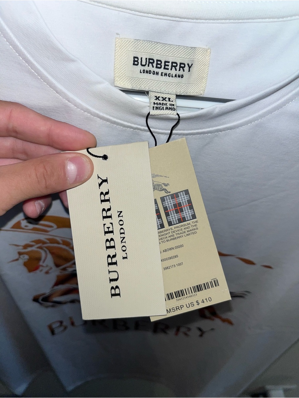 Burberry White Short Sleeve Logo Graphic Tee with Brown Crest - Picture 2 of 6